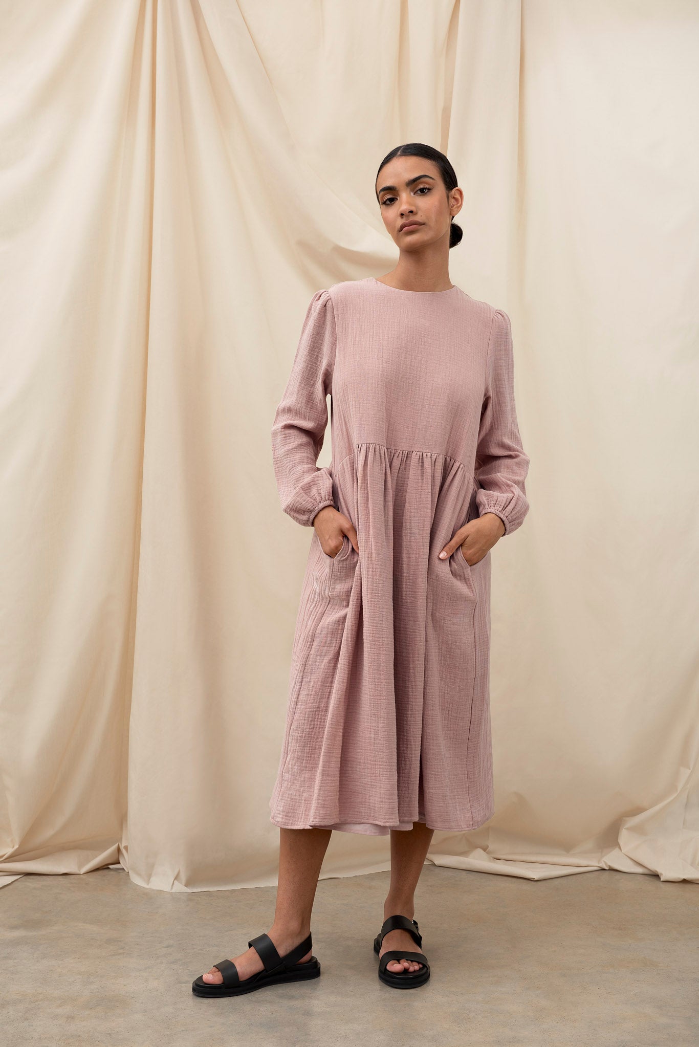 Pink Textured Loose Fit Cotton Maxi
