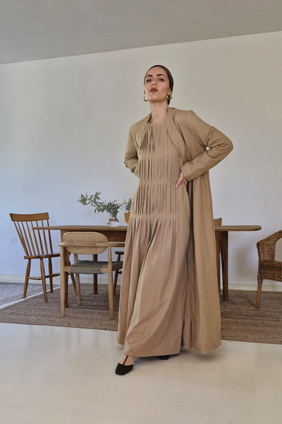 Sand Pleated Maxi Dress Set