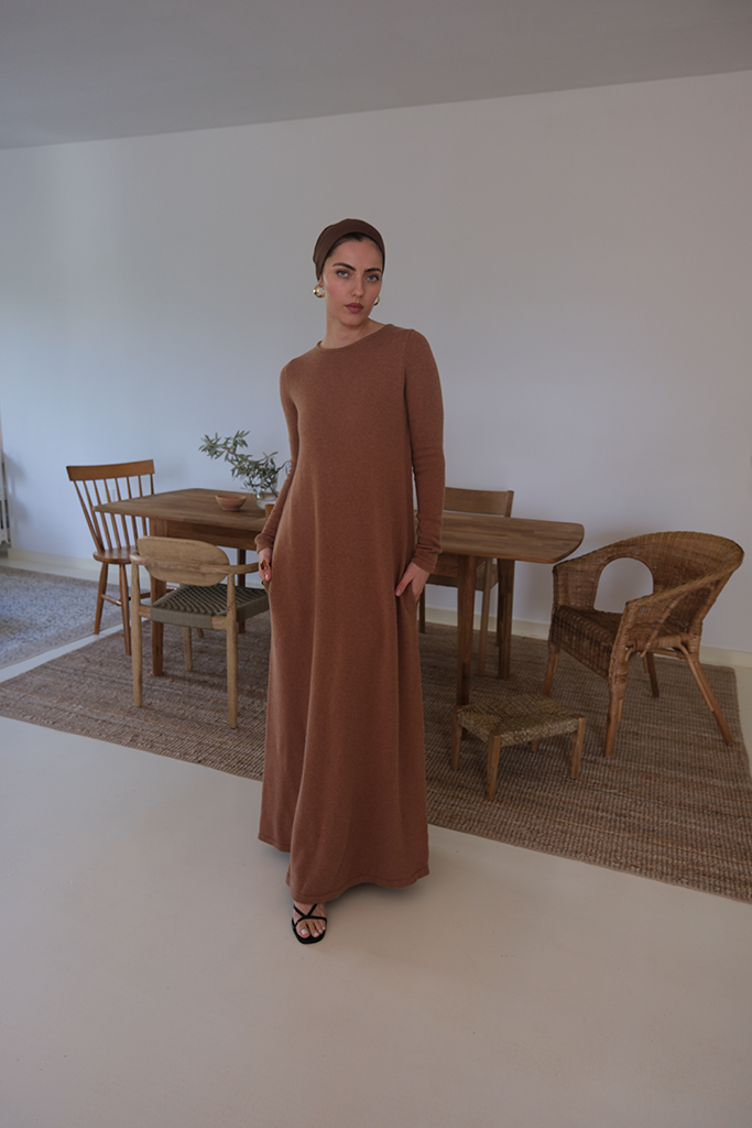 Tan Knitted Maxi Dress