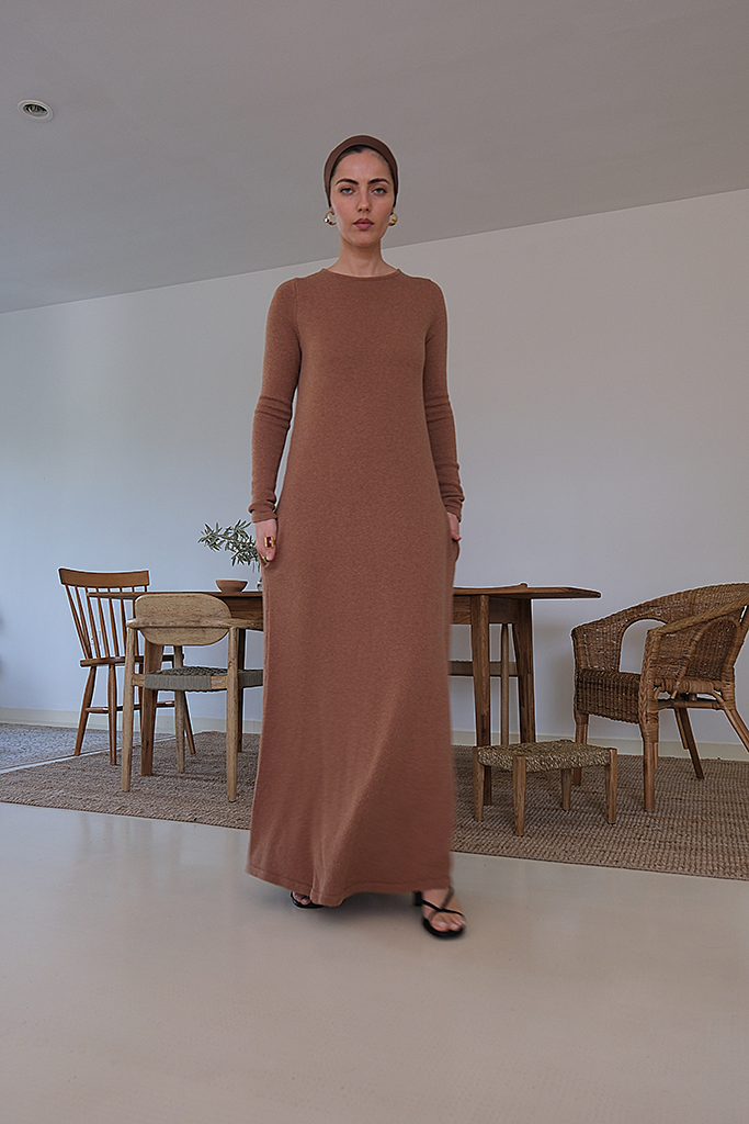 Tan Knitted Maxi Dress