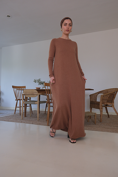 Tan Knitted Maxi Dress