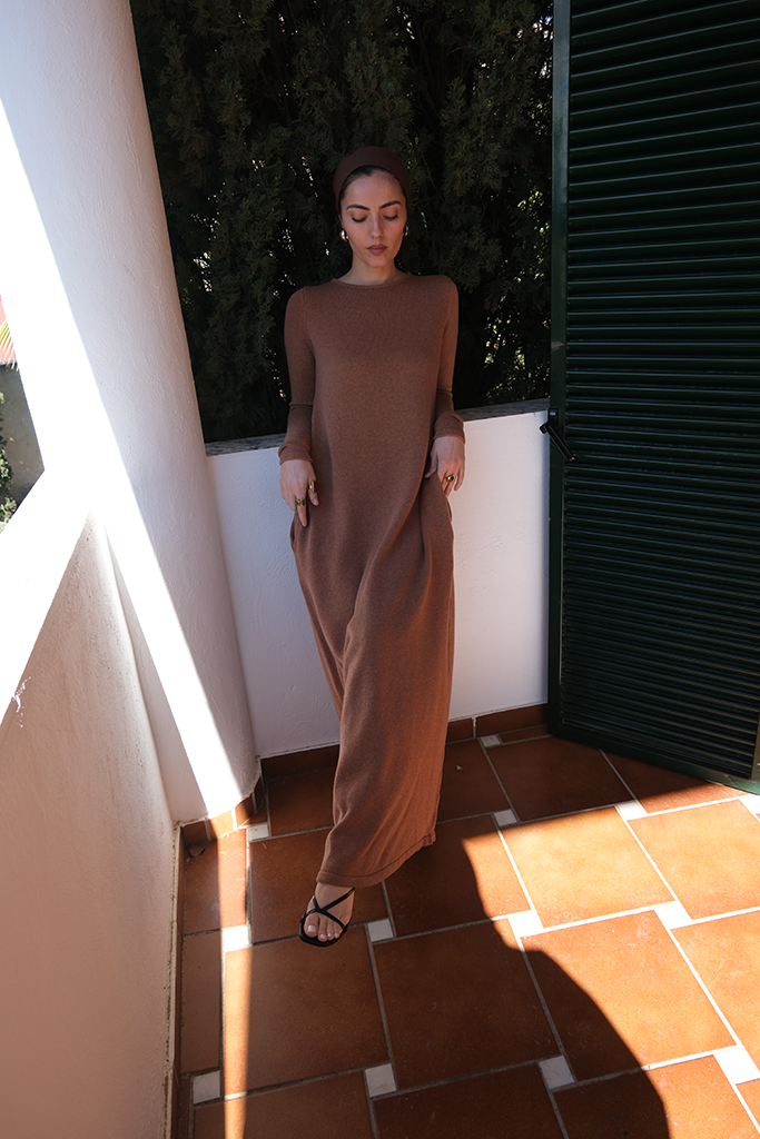 Tan Knitted Maxi Dress