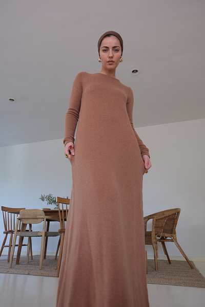 Tan Knitted Maxi Dress