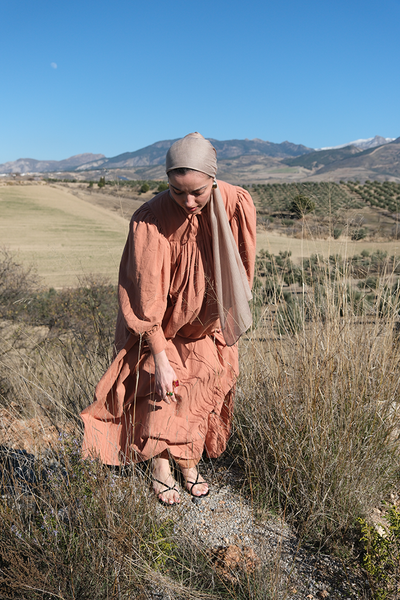 Apricot Tie-Neck Maxi Dress