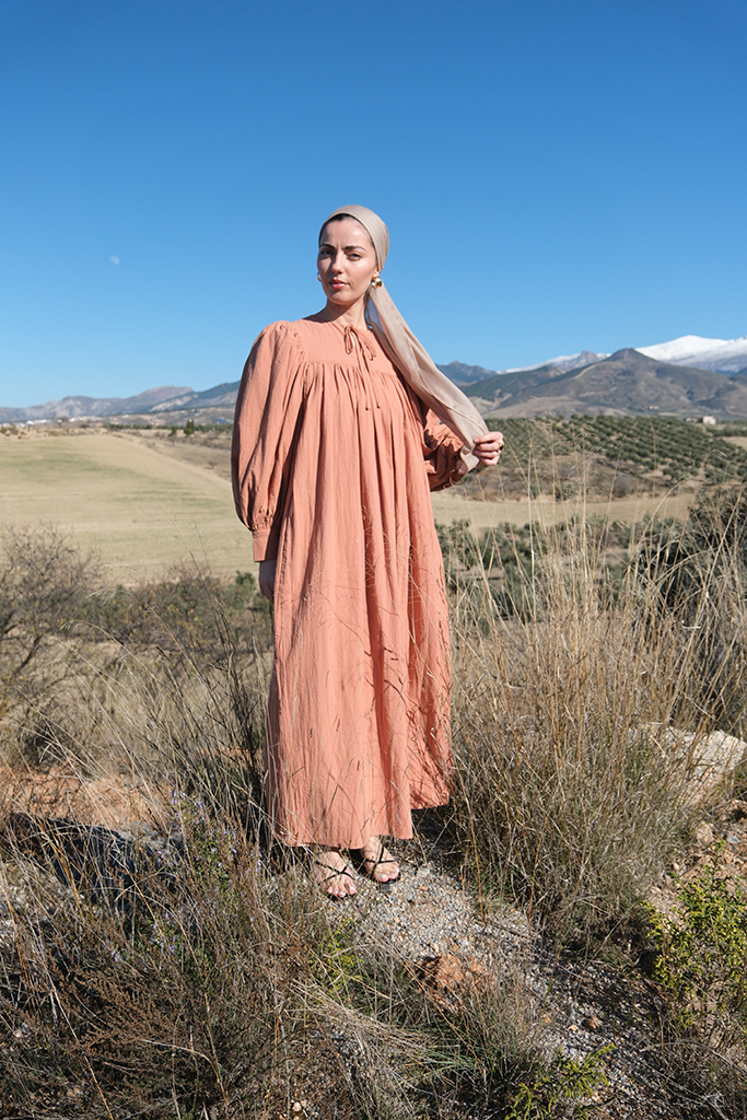 Apricot Tie-Neck Maxi Dress