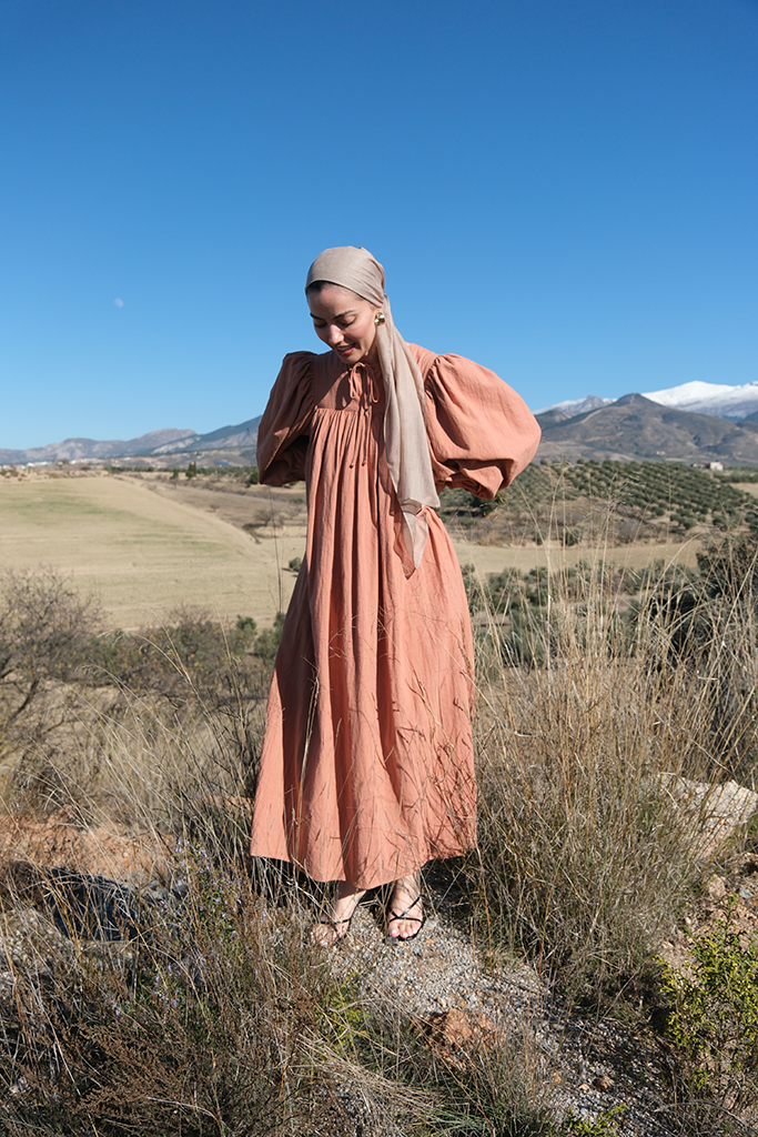 Apricot Tie-Neck Maxi Dress