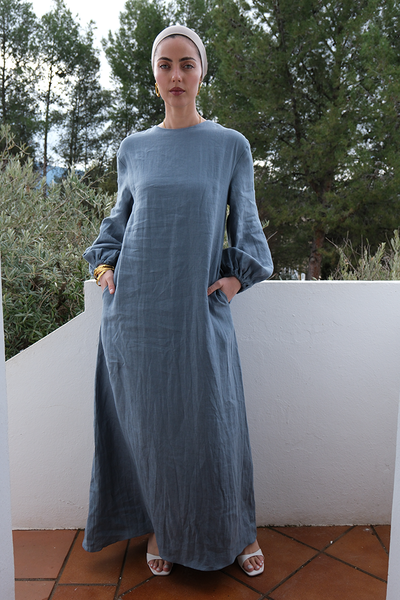 Denim Blue Linen Maxi Dress