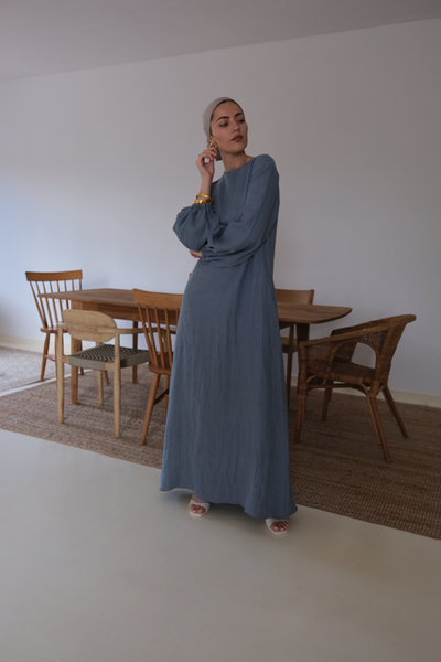 Denim Blue Linen Maxi Dress