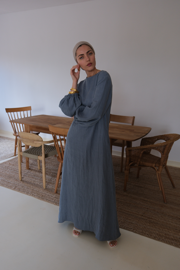 Denim Blue Linen Maxi Dress