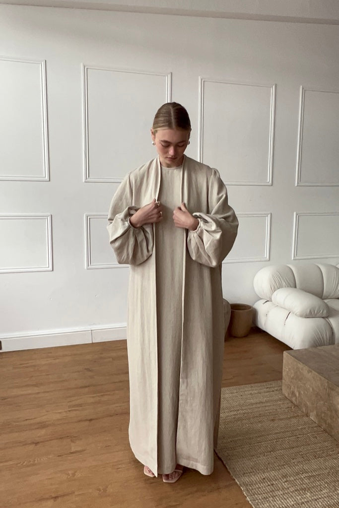 Linen Kimono Slip Dress Set