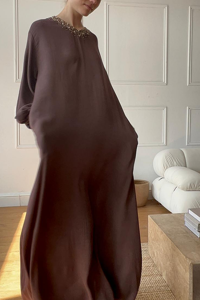 Embellished Brown Maxi Dress