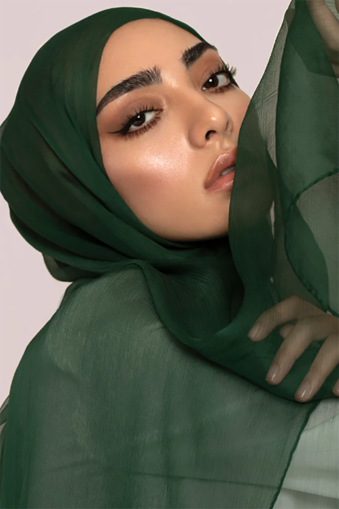 Dark Emerald Crinkled Silk Chiffon Hijab