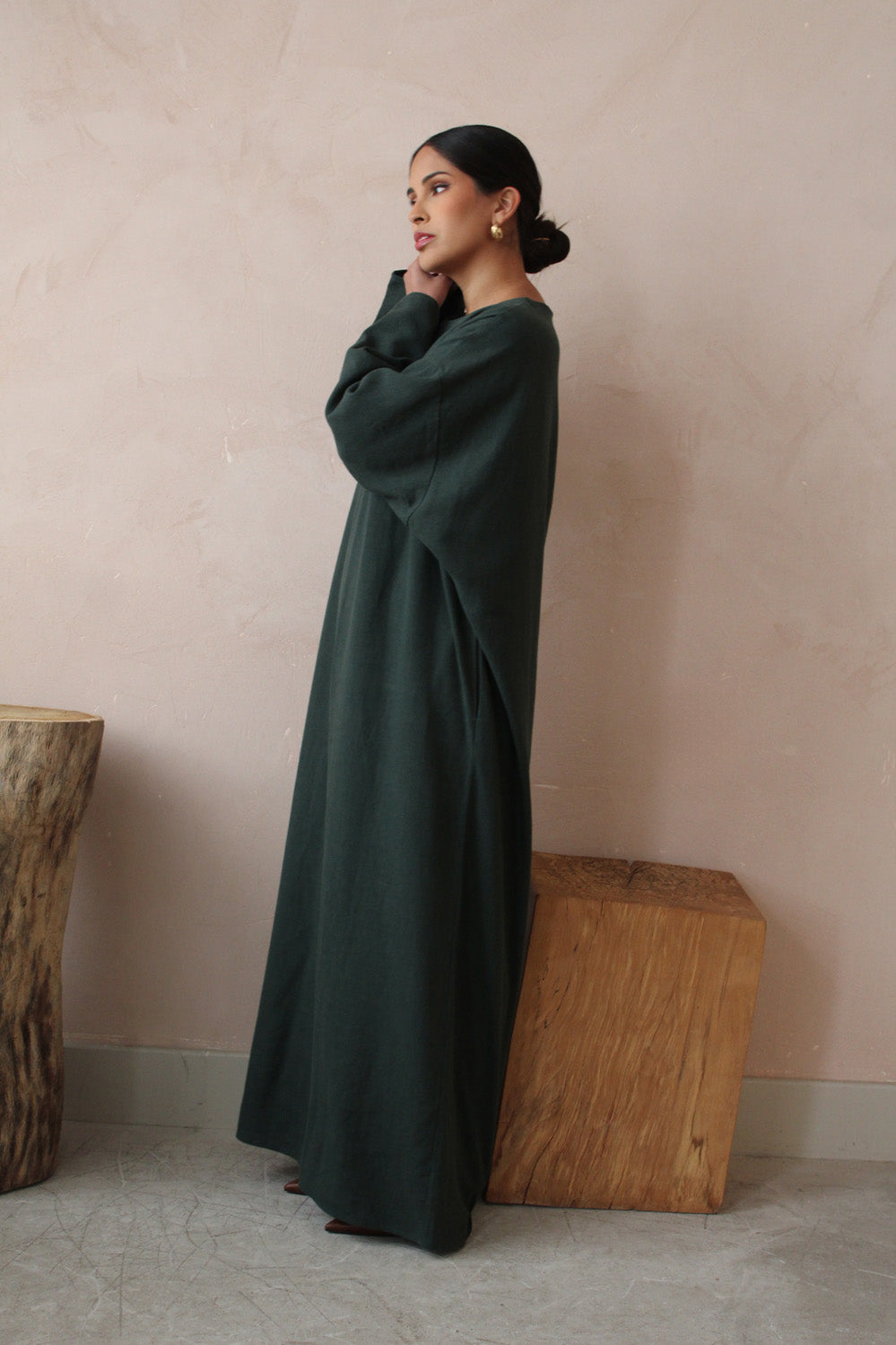 Emerald Ramie Cotton Kaftan Maxi