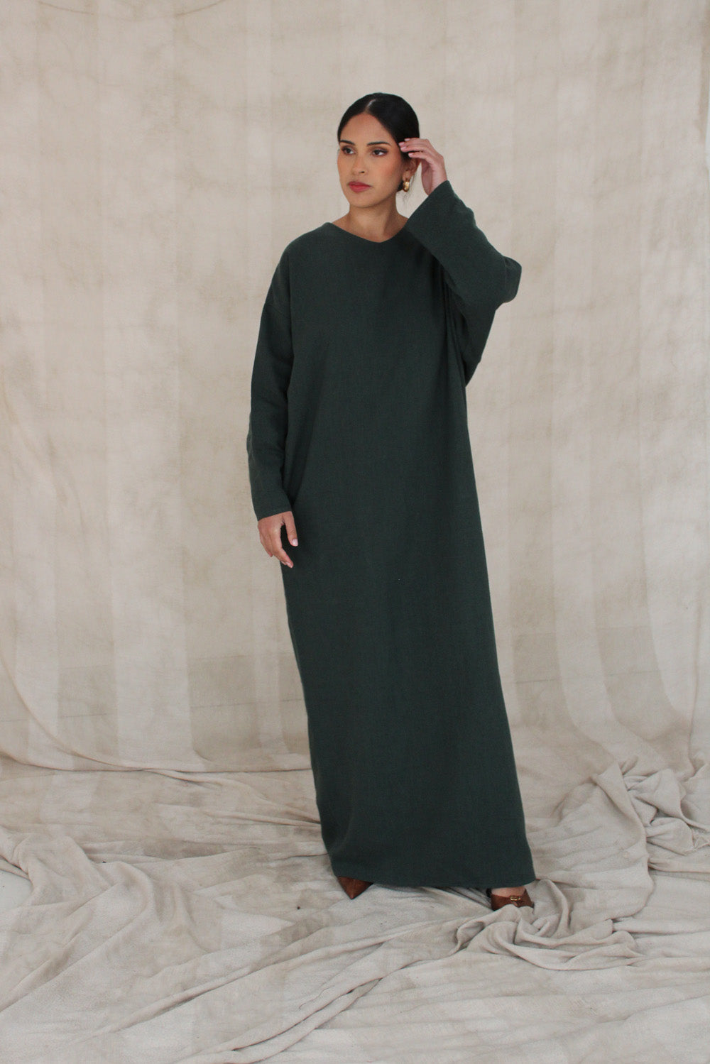 Emerald Ramie Cotton Kaftan Maxi