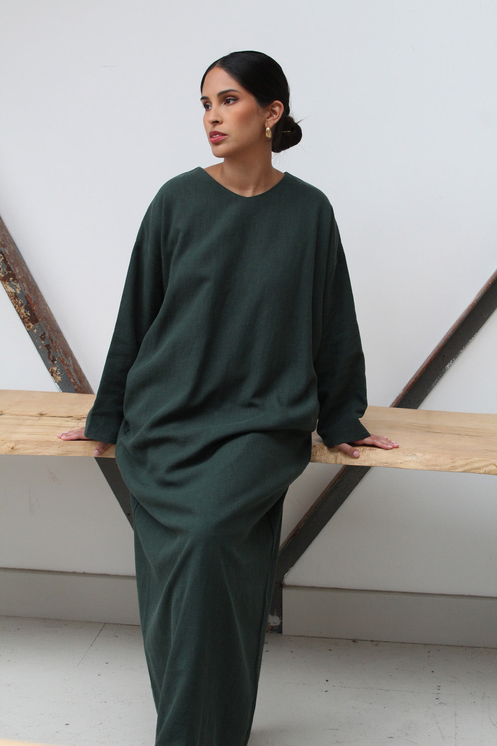 Emerald Ramie Cotton Kaftan Maxi