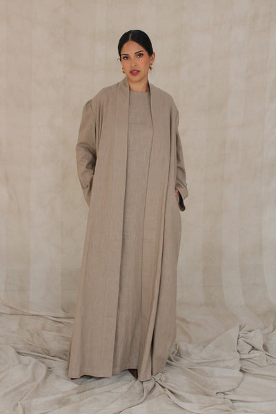 Warm Grey Wide Sleeve Kimono Slip Dress Set