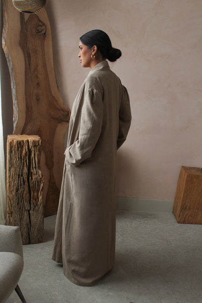 Warm Grey Wide Sleeve Kimono Slip Dress Set