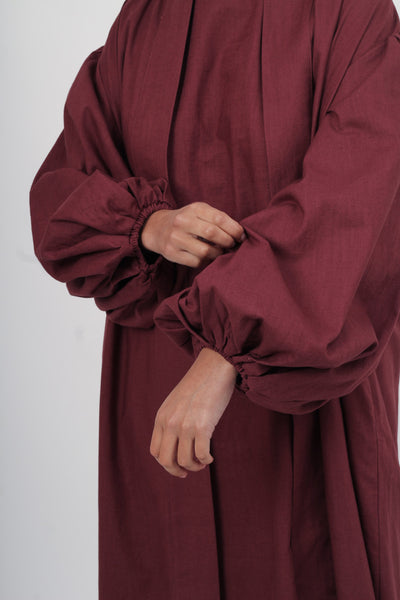 Burgundy Linen Cotton Bell Sleeve Kimono and Slip Set