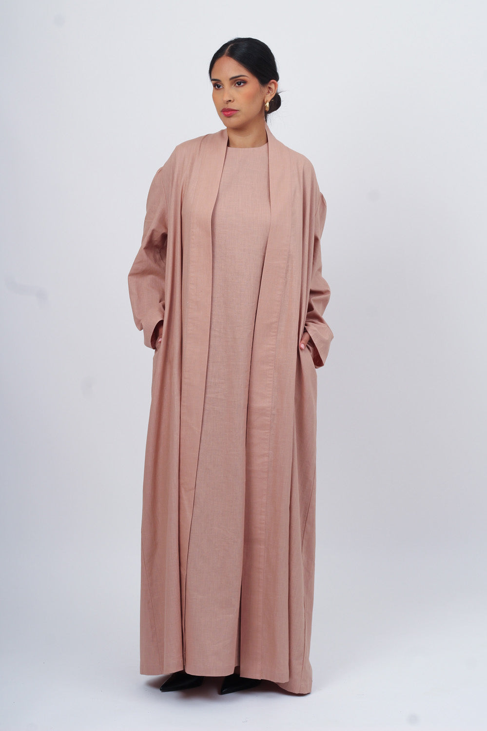 Dusty Pink Wide Sleeve Kimono Slip Dress Set
