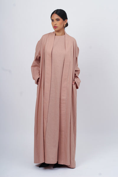 Dusty Pink Wide Sleeve Kimono Slip Dress Set