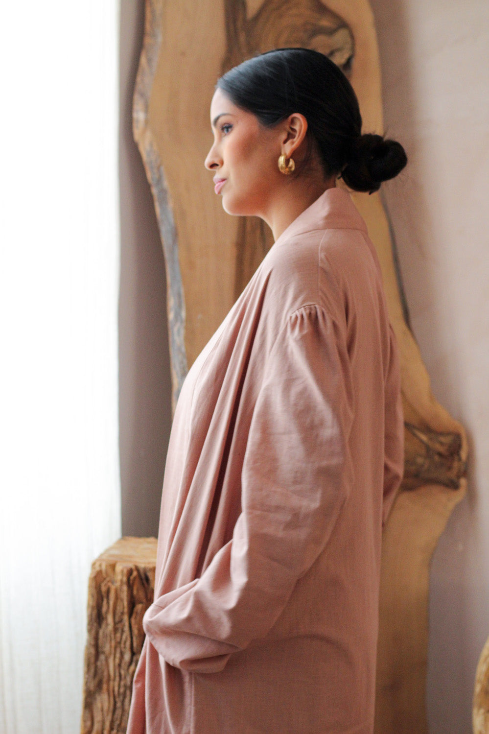 Dusty Pink Wide Sleeve Kimono Slip Dress Set