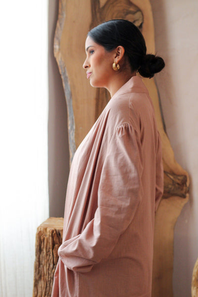 Dusty Pink Wide Sleeve Kimono Slip Dress Set