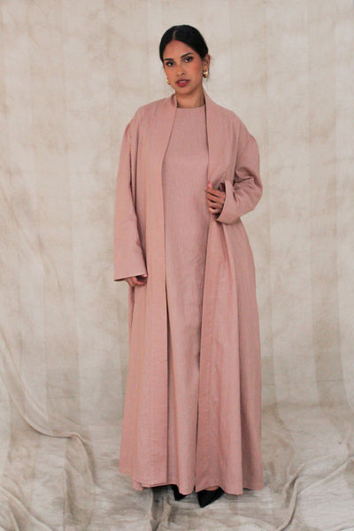 Dusty Pink Wide Sleeve Kimono Slip Dress Set