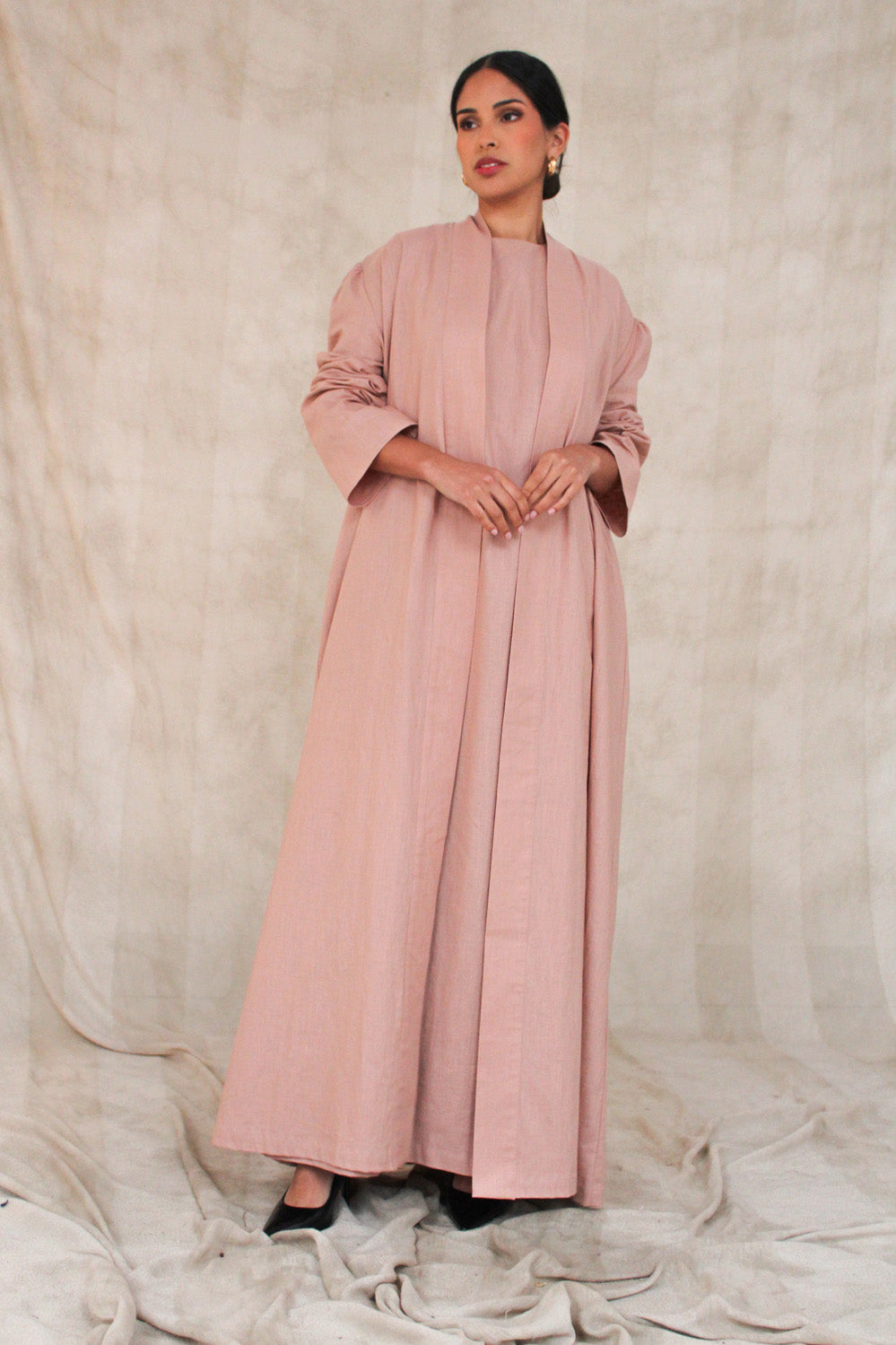 Dusty Pink Wide Sleeve Kimono Slip Dress Set