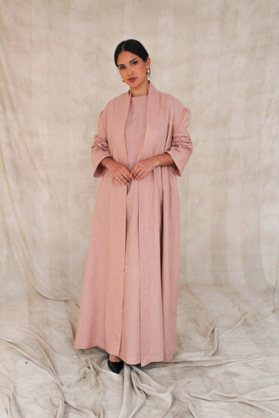 Dusty Pink Wide Sleeve Kimono Slip Dress Set
