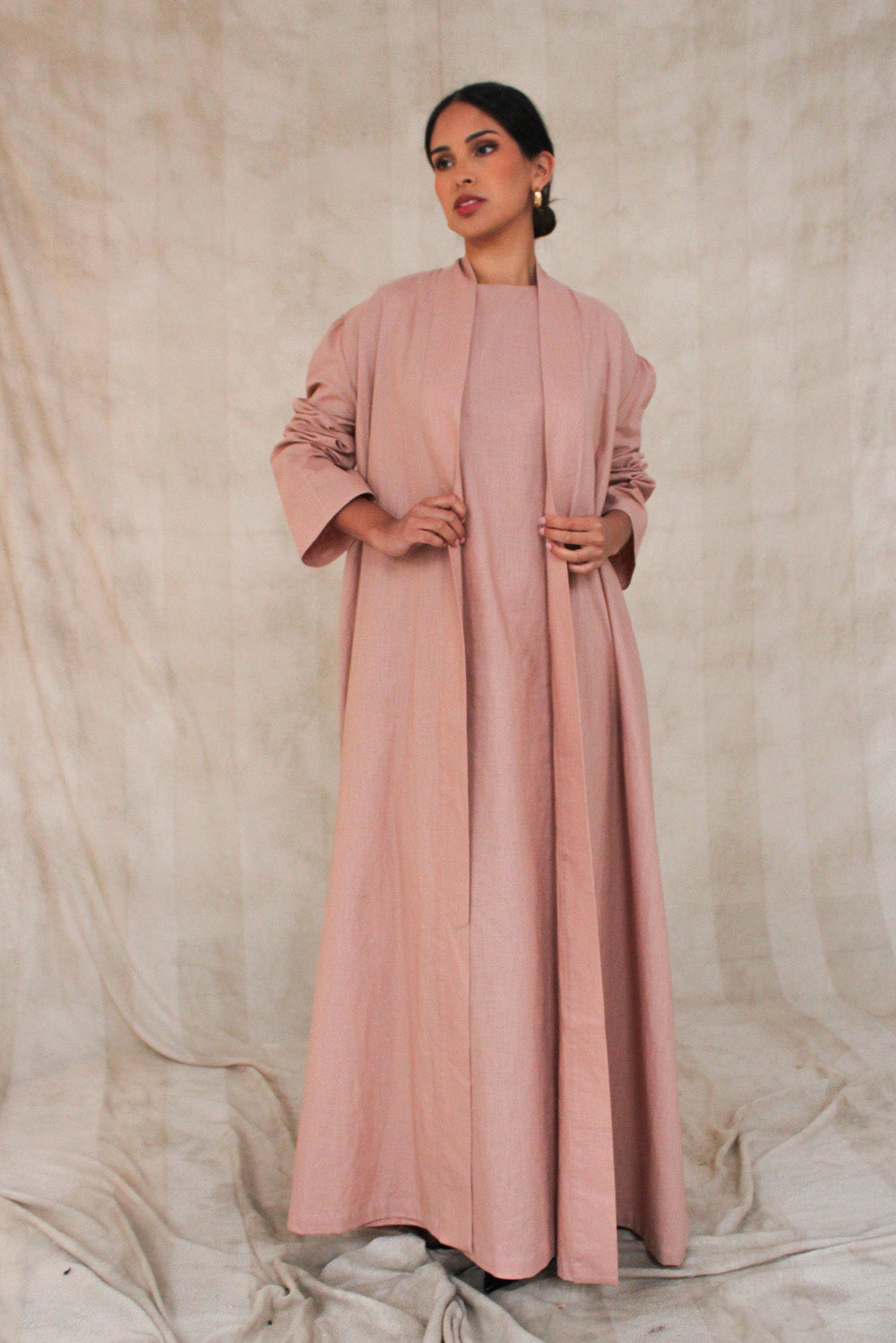 Dusty Pink Wide Sleeve Kimono Slip Dress Set