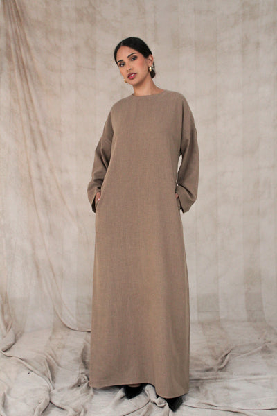 Washed Brown Ramie Cotton Dress