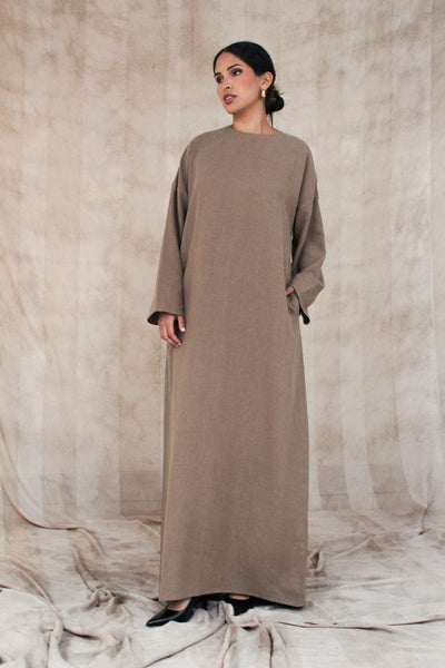 Washed Brown Ramie Cotton Dress