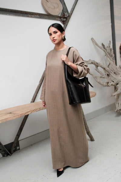 Washed Brown Ramie Cotton Dress