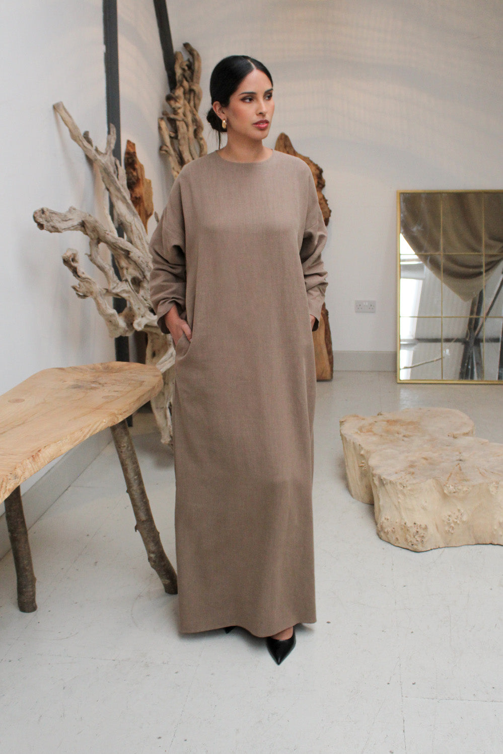 Washed Brown Ramie Cotton Dress