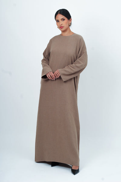 Washed Brown Ramie Cotton Dress