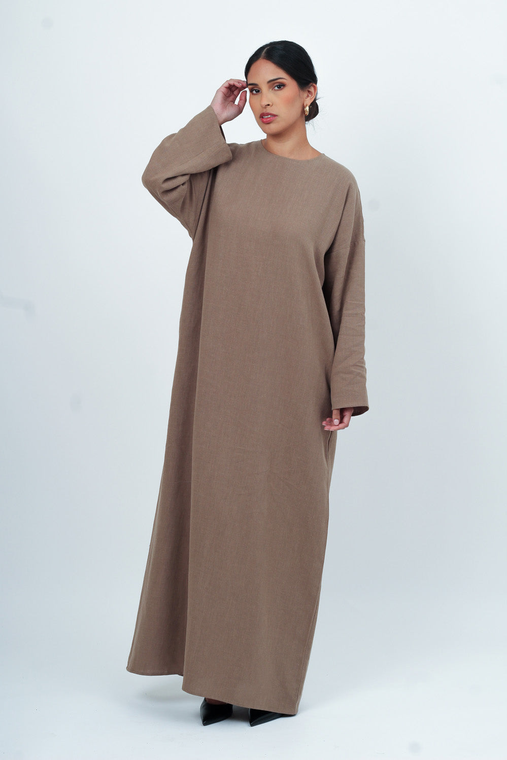 Washed Brown Ramie Cotton Dress
