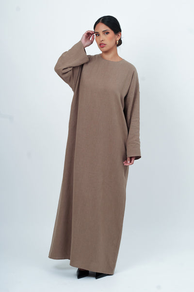 Washed Brown Ramie Cotton Dress