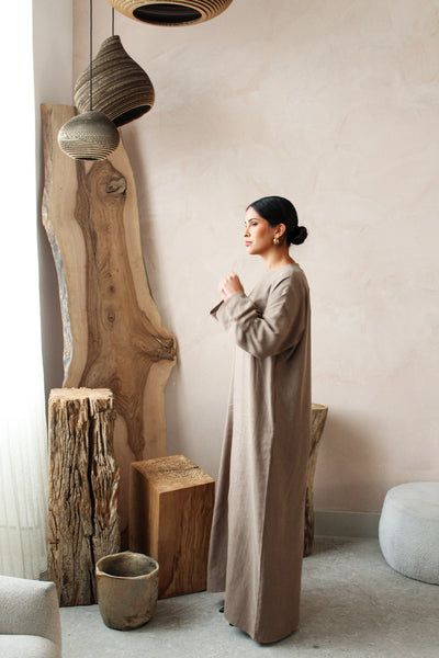 Washed Brown Ramie Cotton Dress