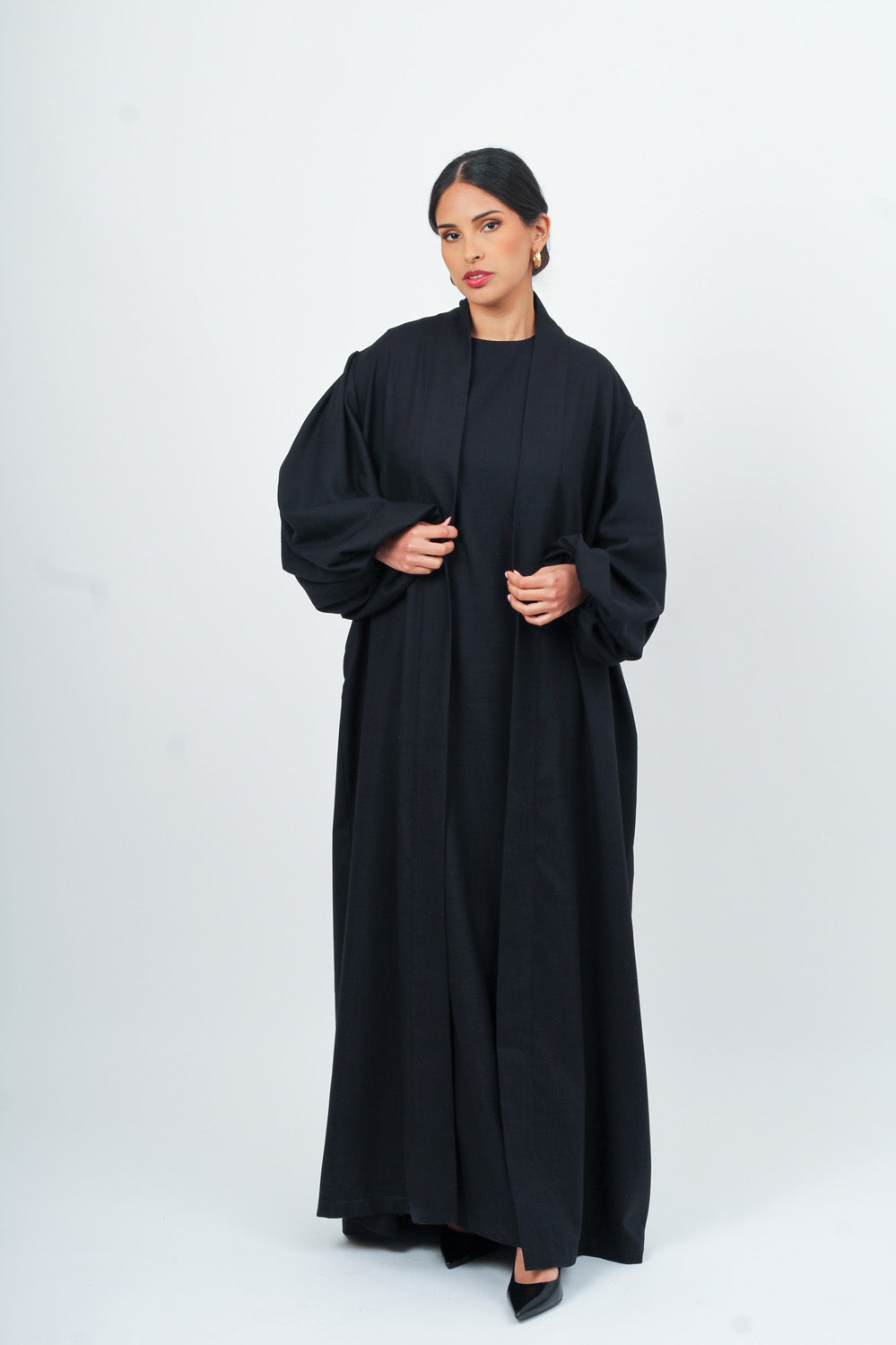 Black Linen Cotton Bell Sleeve Kimono and Slip Set