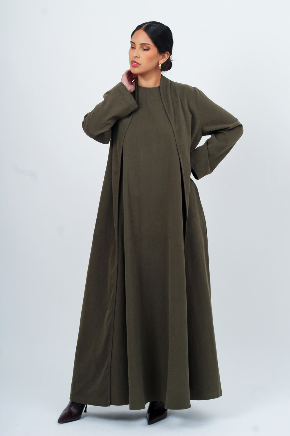 Olive Maxi Dress and Outer Set