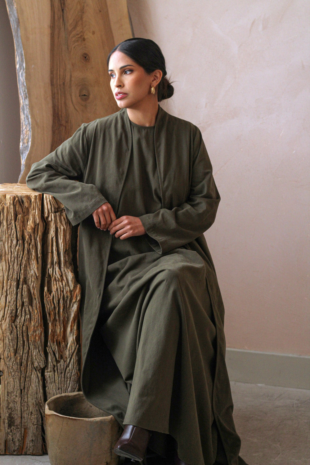 Olive Maxi Dress and Outer Set