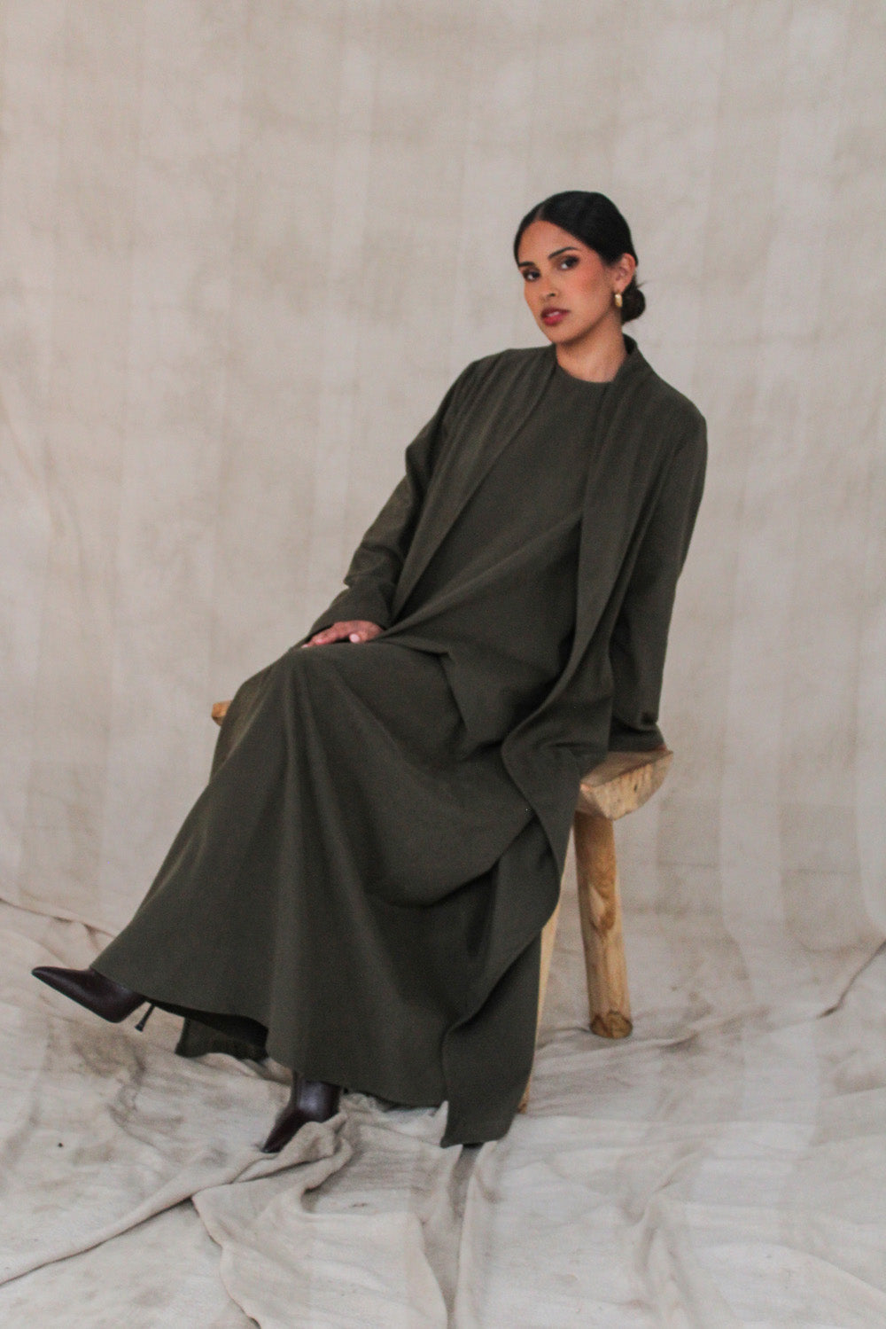 Olive Maxi Dress and Outer Set