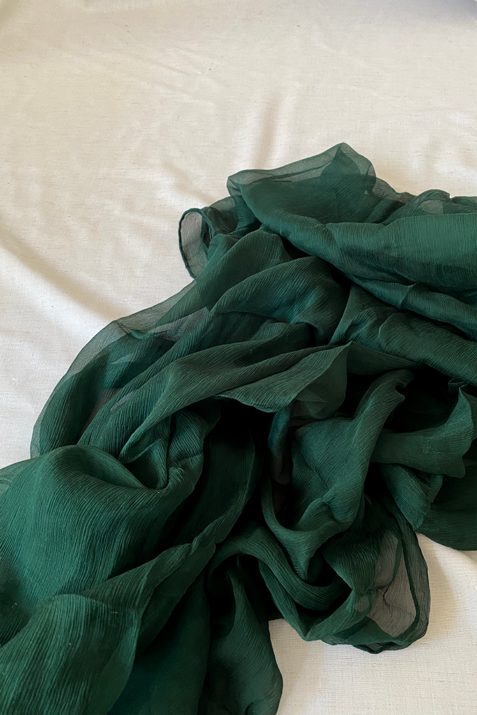 Dark Emerald Crinkled Silk Chiffon Hijab