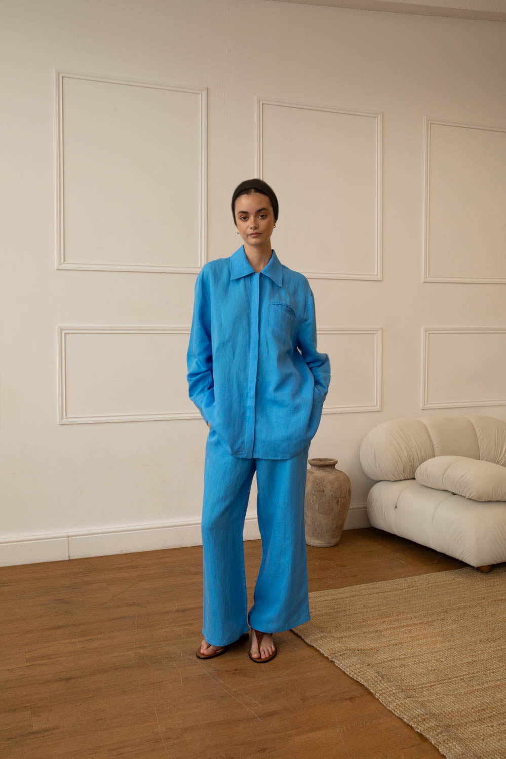 Cobalt Blue Ramie Tencel Shirt & Trouser Set