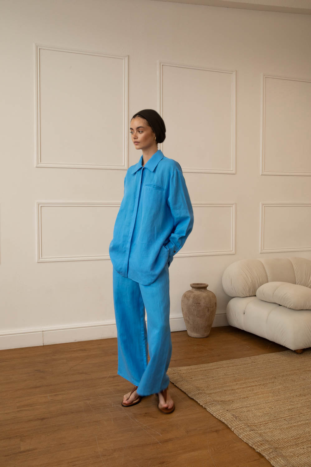 Cobalt Blue Ramie Tencel Shirt & Trouser Set