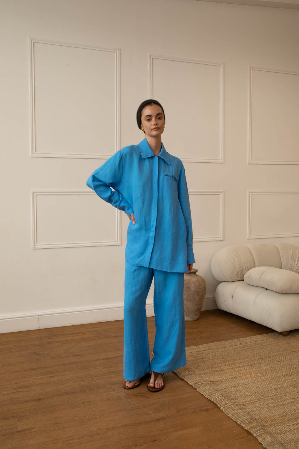 Cobalt Blue Ramie Tencel Shirt & Trouser Set