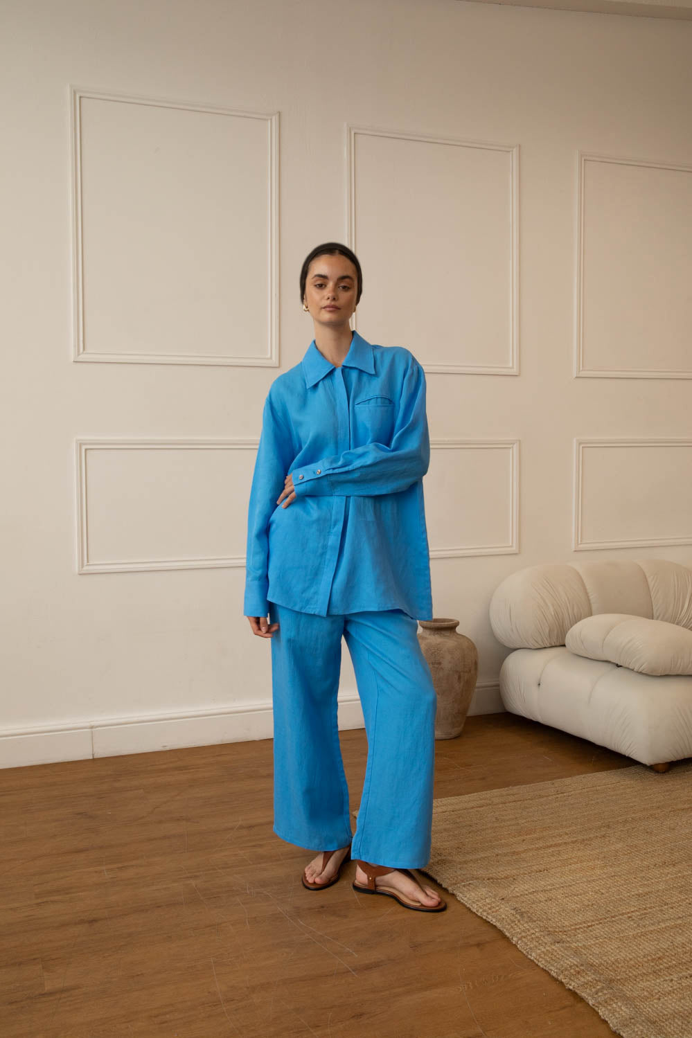 Cobalt Blue Ramie Tencel Shirt & Trouser Set