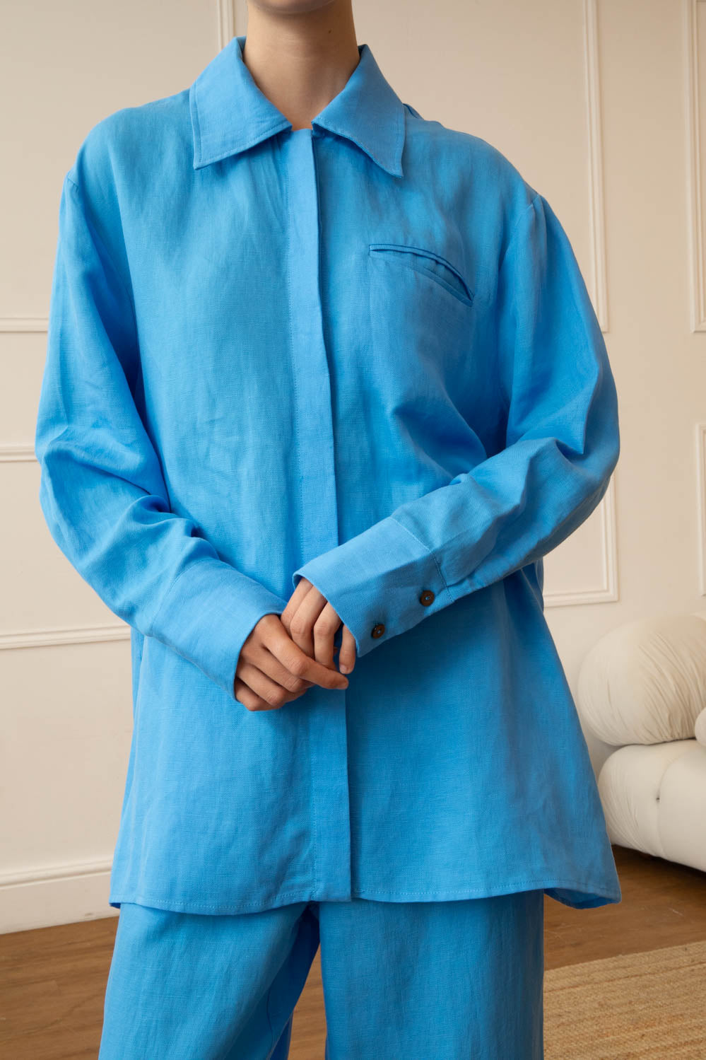 Cobalt Blue Ramie Tencel Shirt & Trouser Set