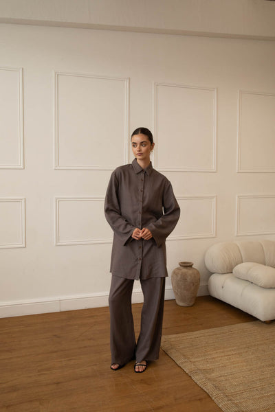 Linen Blend Charcoal Shirt & Trouser Set