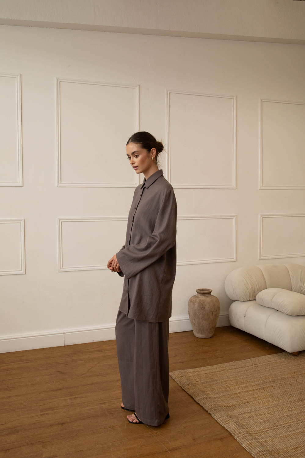 Linen Blend Charcoal Shirt & Trouser Set